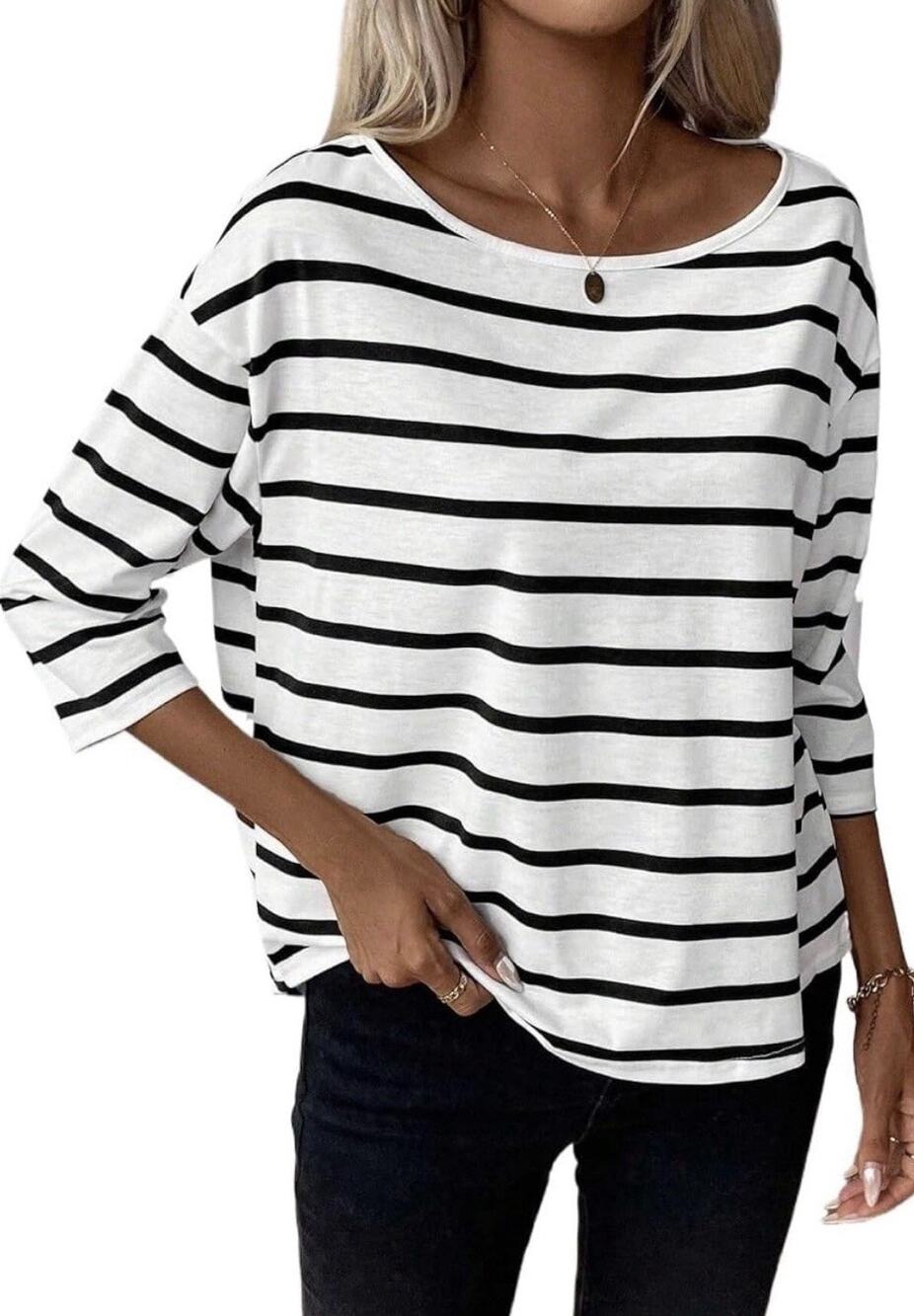 Women Spring/Summer Striped Drop Shoulder T Shirt Tops S